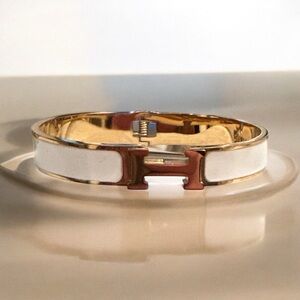 Designer Inspired  White and Gold H Bracelet